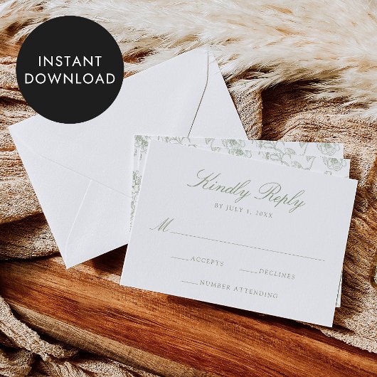 Elegante Groene Chinoiserie Bloemen Huwelijk RSVP Kaart