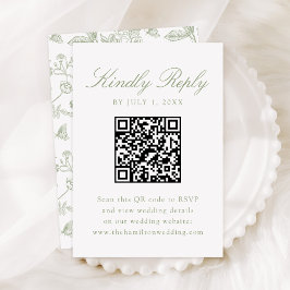 Elegante Groene Chinoiserie Bloemenbruiloft QR Cod RSVP Kaartje