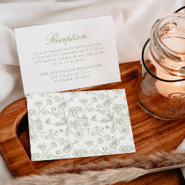 Elegante Groene Chinoiserie Bloemenbruiloft Recept Informatiekaartje