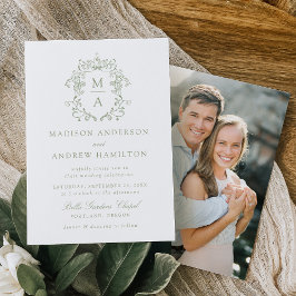 Elegante groene chinoiserie bloemenfoto bruiloft kaart