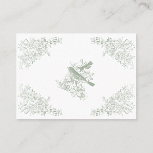 Elegante Groene Chinoiserie Natuur Vogels Baby Lui Informatiekaartje (Achterkant)