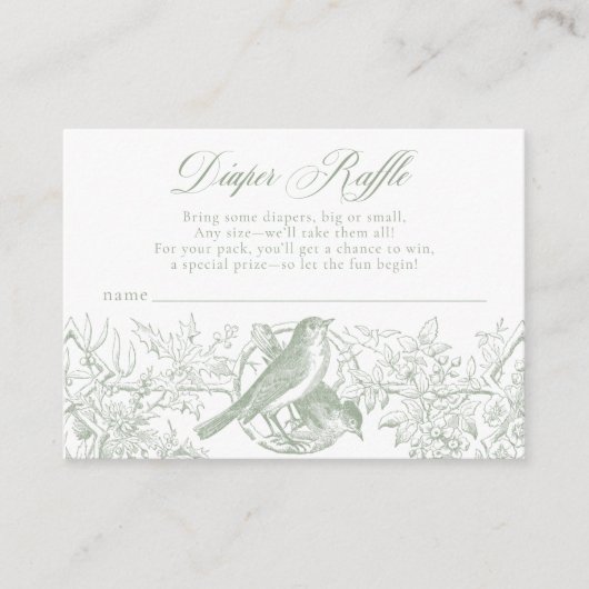 Elegante Groene Chinoiserie Natuur Vogels Baby Lui Informatiekaartje (Voorkant)