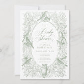 Elegante groene Chinoiserie Natuur Vogels Baby sho Kaart (Voorkant)