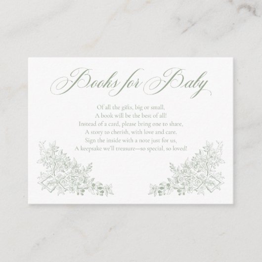 Elegante Groene Chinoiserie Natuur Vogels Boeken B Informatiekaartje (Voorkant)