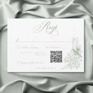 Elegante Groene Chinoiserie Natuur Vogels Trouw QR RSVP Kaartje