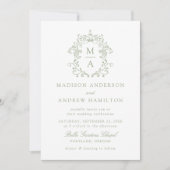 Elegante Groene Chinoiserie Victoriaans Bloemenbru Kaart (Voorkant)