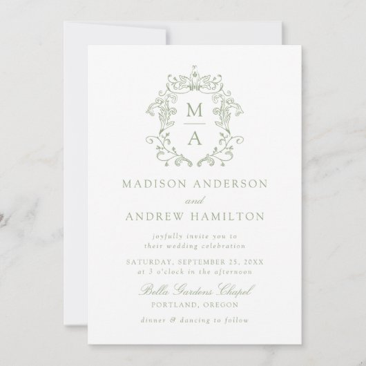 Elegante Groene Chinoiserie Victoriaans Bloemenbru Kaart (Voorkant)