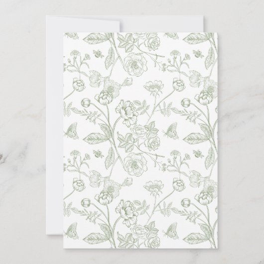 Elegante Groene Chinoiserie Victoriaans Bloemenbru Kaart (Achterkant)