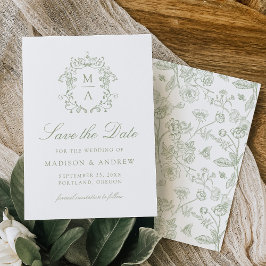 Elegante groene chinoiserie Victoriaanse bloemen b Save The Date