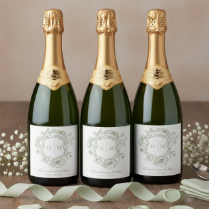 Elegante Groene Chinoiserie Vogel Kam Wedding Sparkling Wijnetiket