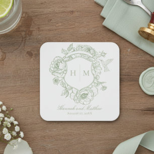 Elegante Groene Chinoiserie Vogel Kuif Trouwjurk Kartonnen Onderzetters