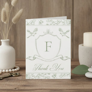 Elegante Groene Chinoiserie Vogel & Wapen Wedding Bedankkaart