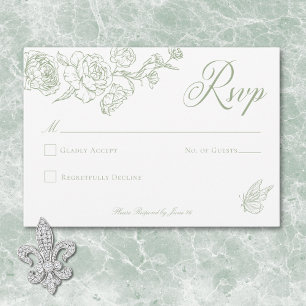Elegante Groene Chinoiserie Vogel & Wapen Wedding RSVP Kaartje