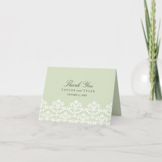 Elegante groene Damask bruiloft bedankkaart (Voorkant)