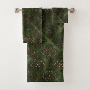 Elegante groene damast bronzen badkamer bad handdoek