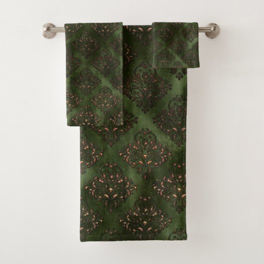 Elegante groene damast bronzen badkamer bad handdoek (Insitu)