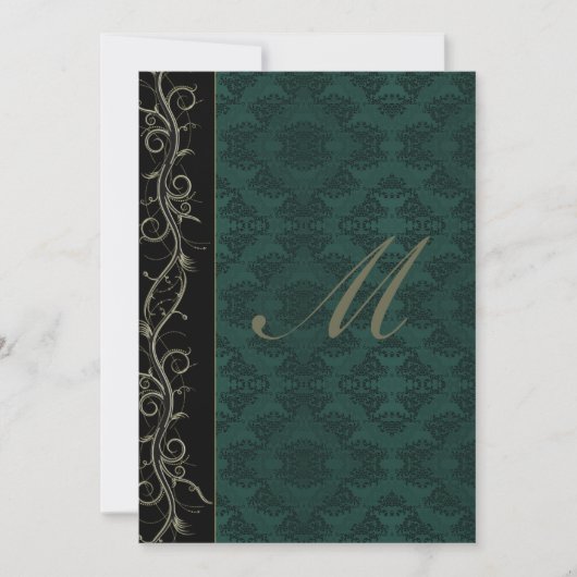 Elegante groene damast bruiloft kaart (Voorkant)