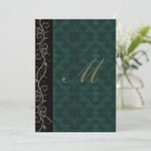 Elegante groene damast bruiloft kaart (Staand voorkant)