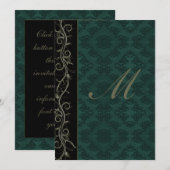 Elegante groene damast bruiloft kaart (Voorkant / Achterkant)