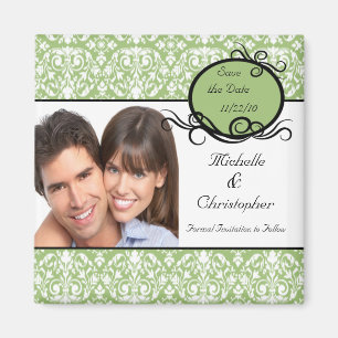 Elegante groene damast foto opslaan de datum magne magneet