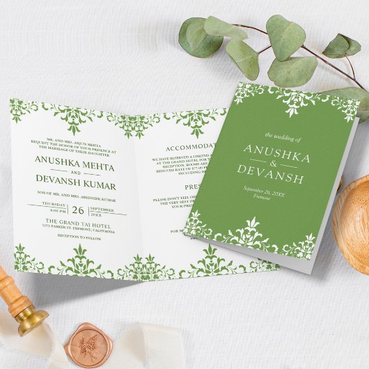Elegante groene damast traditionele Indiase bruilo