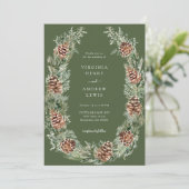 Elegante Groene Dennen Huwelijk Kaart (Staand voorkant)