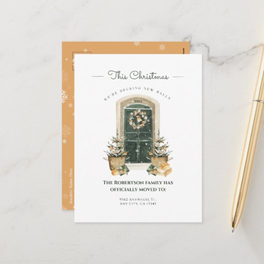 Elegante groene deur Winter aankondiging nieuw hui (Voorkant / Achterkant in situ)