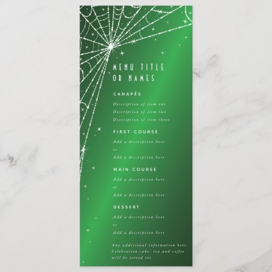 Elegante Groene Diamant Spinnenweb Flat 4 Cursus Menu (Voorkant)