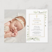 Elegante Groene Doop Christening Foto Uitnodiging Briefkaart (Voorkant)