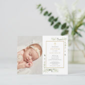 Elegante Groene Doop Christening Foto Uitnodiging Briefkaart (Staand voorkant)