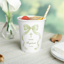Elegante groene doop met strik papieren bekers