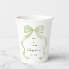 Elegante groene doop met strik papieren bekers