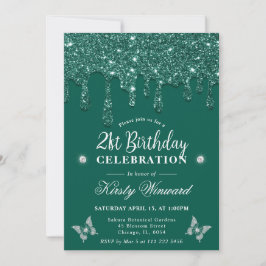 Elegante groene druppel glitter 21e verjaardag kaart