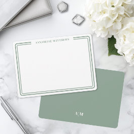 Elegante Groene Dubbele Rand Minimalistische Naam  Notitiekaartje