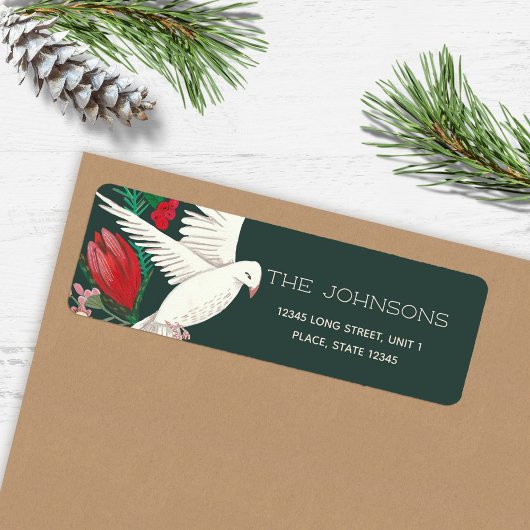 Elegante Groene Duif Bloem Kerstmis Etiket