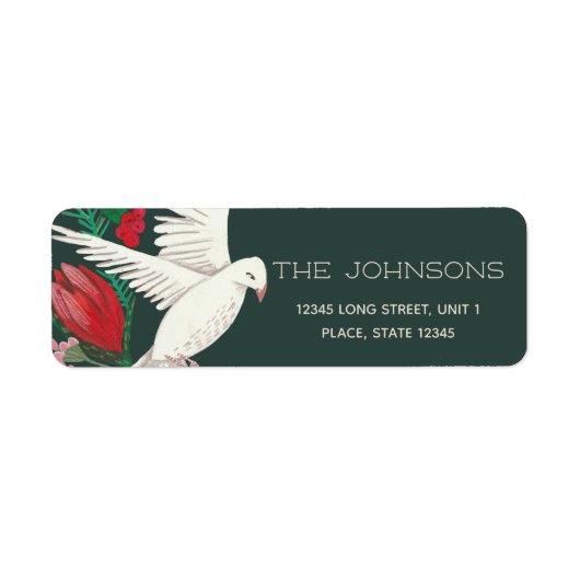 Elegante groene duif bloemenkerst etiket (Voorkant)