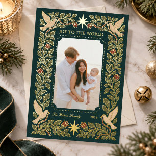 Elegante Groene Duif Kerst Familie Foto Folie Feestdagenkaart