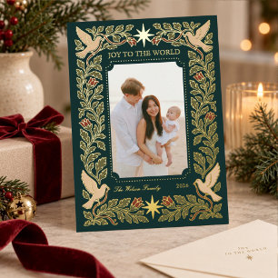 Elegante Groene Duif Kerst Familie Foto Folie Feestdagenkaart