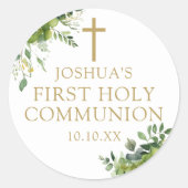 Elegante groene eerste communie favor ronde sticker (Voorkant)