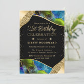 Elegante groene en blauwe agaat 21e verjaardag kaart (Staand voorkant)