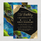 Elegante groene en blauwe agaat 21e verjaardag kaart (Voorkant / Achterkant)