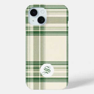 Elegante groene en crème geplakte telefoonhoes iPhone 15 case