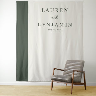 Elegante groene en crèmewit minimalistische wandkleed
