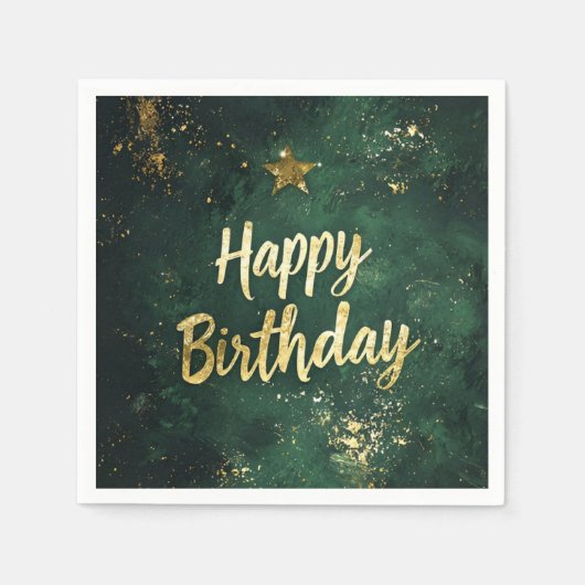 Elegante groene en faux gouden verjaardag servet (Voorkant)