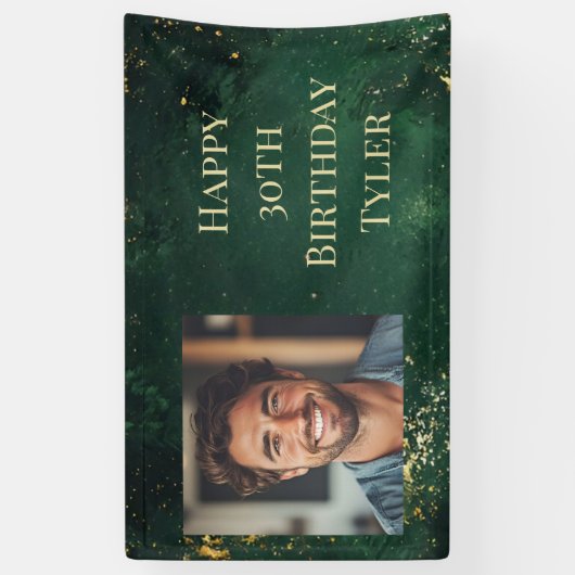 Elegante groene en faux gouden verjaardag spandoek (Verticaal)