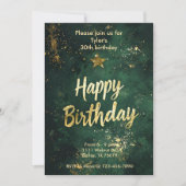 Elegante groene en faux gouden verjaardag uitnodig kaart (Voorkant)