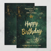 Elegante groene en faux gouden verjaardag uitnodig kaart (Voorkant / Achterkant)
