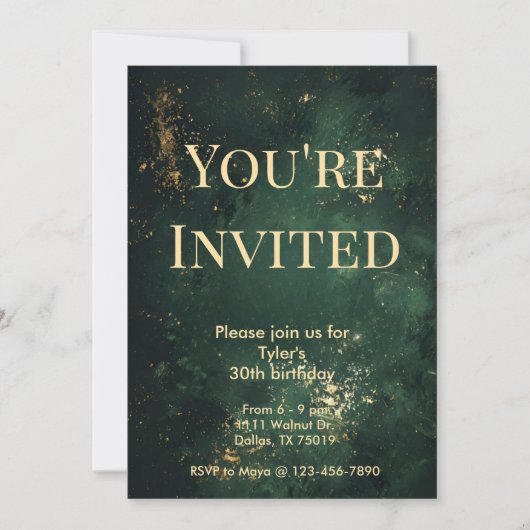 Elegante groene en faux gouden verjaardag uitnodig kaart (Voorkant)