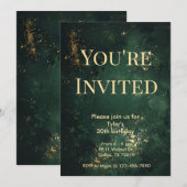 Elegante groene en faux gouden verjaardag uitnodig kaart (Voorkant / Achterkant)