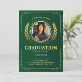 Elegante Groene en Gouden Afstuderen Ceremonie Kaart (Staand voorkant)